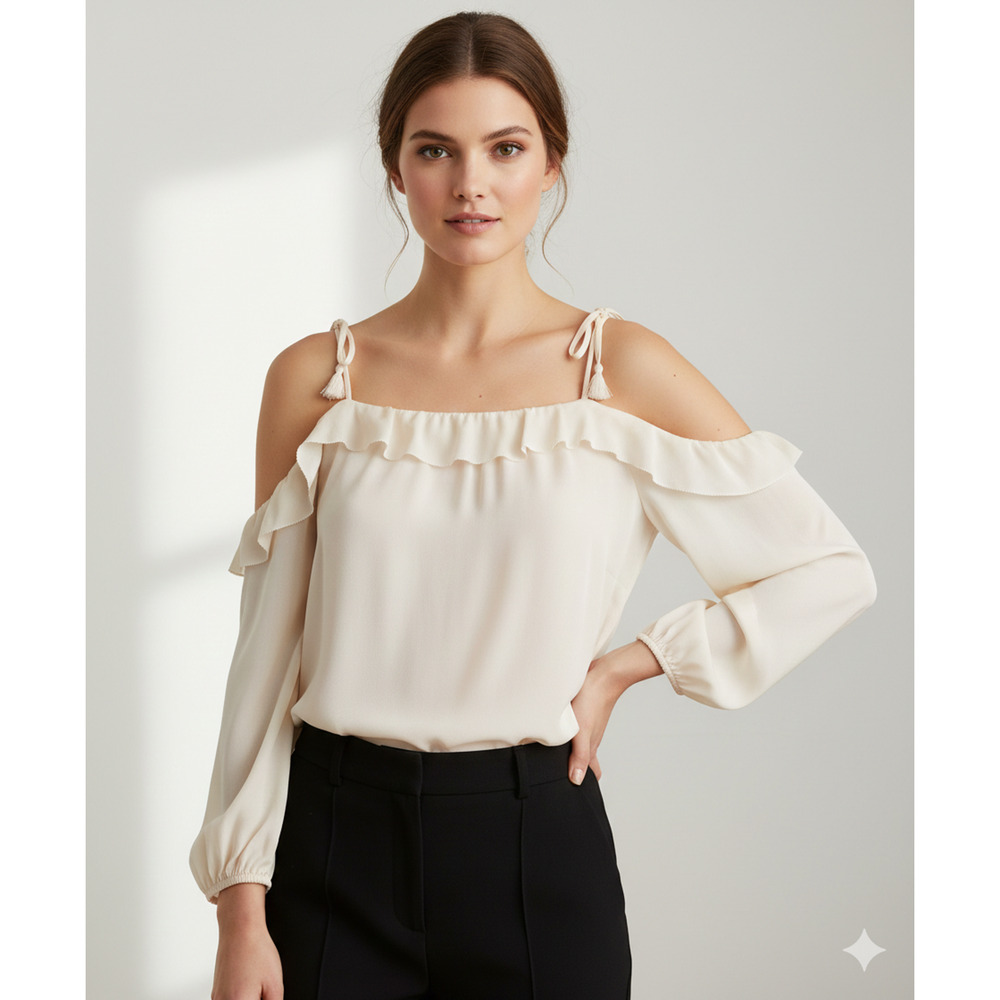 NWT Joie 100% Silk Blouse Off-the-Shoulder Pesca-porcelain Size Large